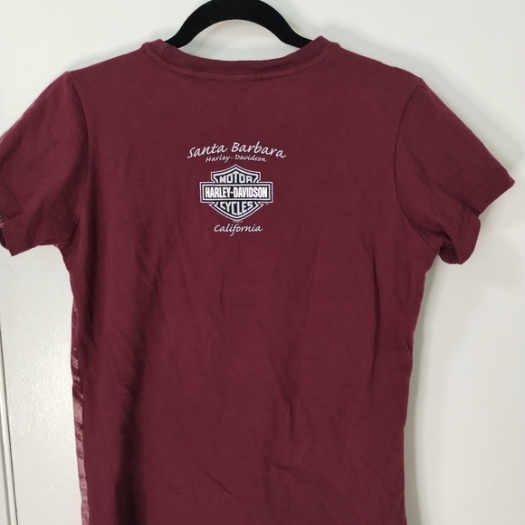 Harley Davidson Eagle Stud Rhinestones Womens Biker Burgundy Red L Shirt USA - Picture 7 of 10